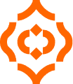 Orange geometric pattern with symmetrical shapes on a white background.