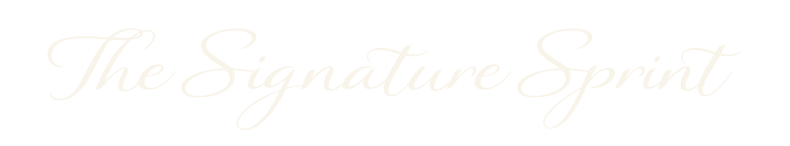 Cursive text reads "The Signature Spirit" in a light, elegant font on a white background.