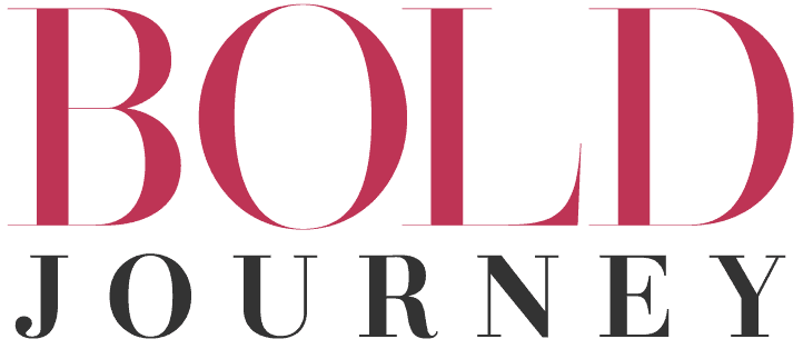 The words "BOLD JOURNEY" in large, uppercase serif font; "BOLD" is in dark pink, "JOURNEY" is in black, on a light background.