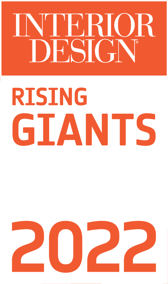 Interior Design Rising Giants 2022 logo with orange and white color scheme.