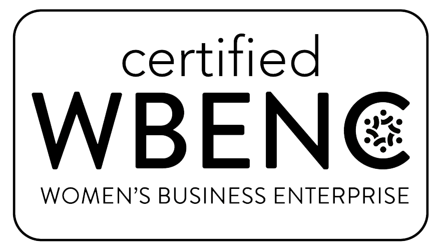 A rectangular logo with the text “certified WBENC Women’s Business Enterprise” and a circular design element within the letter “C.”.